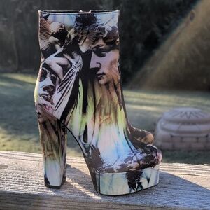 Artistic Azalea Wang Print Platform Heeled Boots, Y2K, Goth